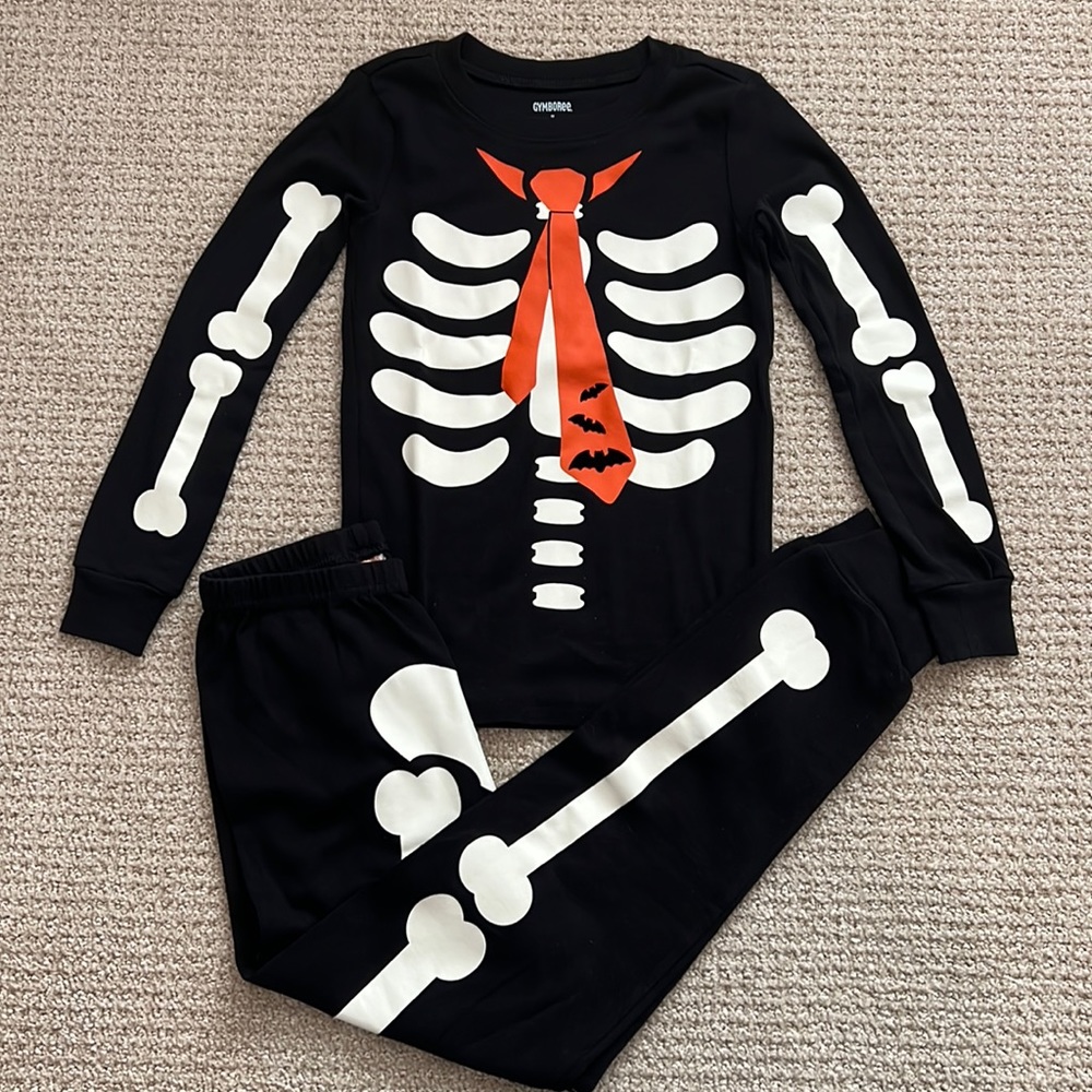 Gymboree Cotton Glow-in-the-Dark Skeleton Halloween Pajama Set Unisex Size 7